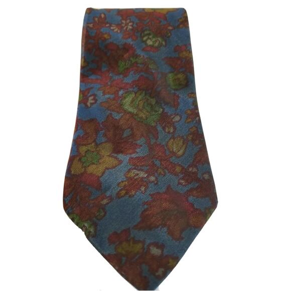 Nautica Tie Mens Dark Colors Floral Pattern 100% Silk Made in the USA Neckwear - Picture 1 of 7